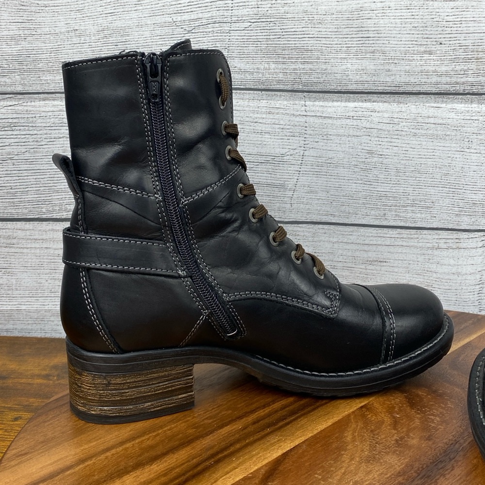 Taos Crave Classic Black Full Grain Leather Lace Up Mid Boot Side Zip Women’s 7 - Picture 10 of 13